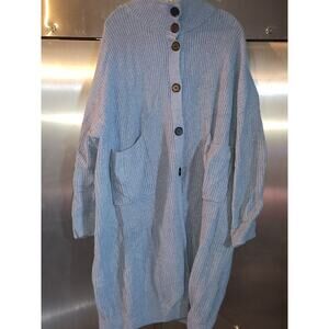 Nap Womens Button Up High Neck Pocket Wool Cardigan Sweater Blue Sz 2XL